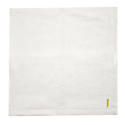 Embroidered For You (White) Monogrammed Face Towel (33 x 33 Cm - Set of 6) 100% Cotton, Absorbent and Quick dry, High Quality Bath Linen- 600 Gsm Golden Thread Letter "J"