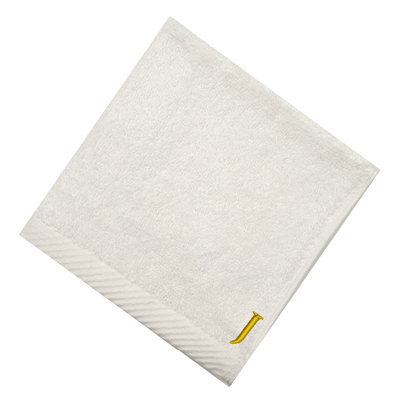 Embroidered For You (White) Monogrammed Face Towel (33 x 33 Cm - Set of 6) 100% Cotton, Absorbent and Quick dry, High Quality Bath Linen- 600 Gsm Golden Thread Letter "J"