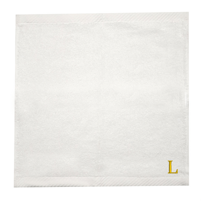 Embroidered For You (White) Monogrammed Face Towel (33 x 33 Cm - Set of 6) 100% Cotton, Absorbent and Quick dry, High Quality Bath Linen- 600 Gsm Golden Thread Letter "L"