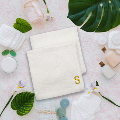 Embroidered For You (White) Monogrammed Face Towel (33 x 33 Cm - Set of 6) 100% Cotton, Absorbent and Quick dry, High Quality Bath Linen- 600 Gsm Golden Thread Letter "S"