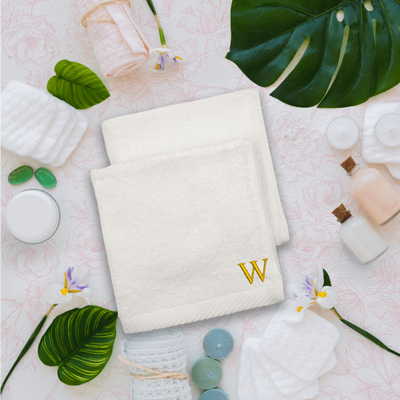 Embroidered For You (White) Monogrammed Face Towel (33 x 33 Cm - Set of 6) 100% Cotton, Absorbent and Quick dry, High Quality Bath Linen- 600 Gsm Golden Thread Letter "W"