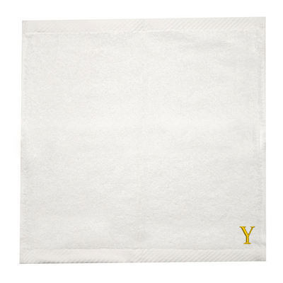 Embroidered For You (White) Monogrammed Face Towel (33 x 33 Cm - Set of 6) 100% Cotton, Absorbent and Quick dry, High Quality Bath Linen- 600 Gsm Golden Thread Letter "Y"