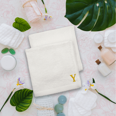 Embroidered For You (White) Monogrammed Face Towel (33 x 33 Cm - Set of 6) 100% Cotton, Absorbent and Quick dry, High Quality Bath Linen- 600 Gsm Golden Thread Letter "Y"