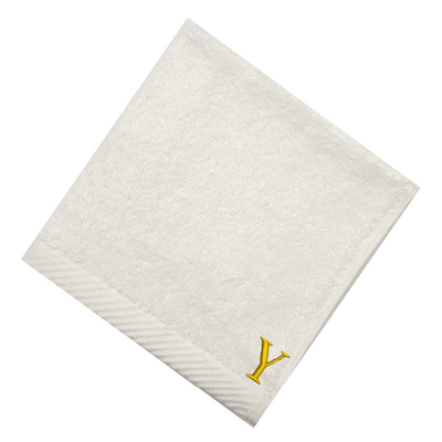 Embroidered For You (White) Monogrammed Face Towel (33 x 33 Cm - Set of 6) 100% Cotton, Absorbent and Quick dry, High Quality Bath Linen- 600 Gsm Golden Thread Letter "Y"