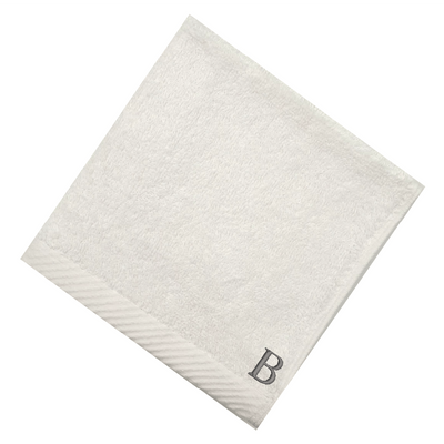 Embroidered For You (White) Monogrammed Face Towel (33 x 33 Cm - Set of 6) 100% Cotton, Absorbent and Quick dry, High Quality Bath Linen- 600 Gsm Silver Thread Letter "B"