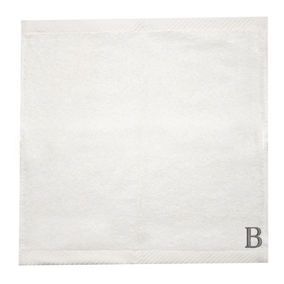 Embroidered For You (White) Monogrammed Face Towel (33 x 33 Cm - Set of 6) 100% Cotton, Absorbent and Quick dry, High Quality Bath Linen- 600 Gsm Silver Thread Letter "B"