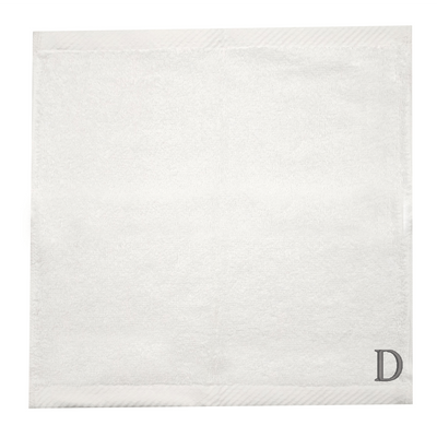 Embroidered For You (White) Monogrammed Face Towel (33 x 33 Cm - Set of 6) 100% Cotton, Absorbent and Quick dry, High Quality Bath Linen- 600 Gsm Silver Thread Letter "D"