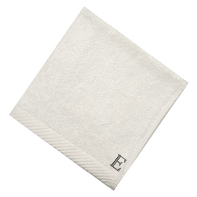 Embroidered For You (White) Monogrammed Face Towel (33 x 33 Cm - Set of 6) 100% Cotton, Absorbent and Quick dry, High Quality Bath Linen- 600 Gsm Silver Thread Letter "E"