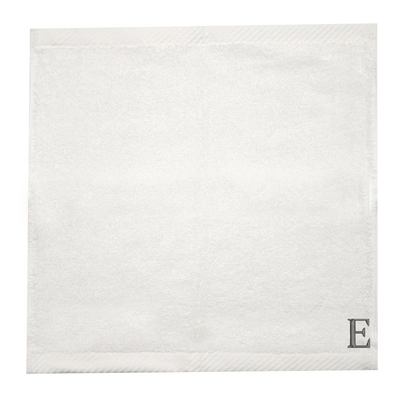 Embroidered For You (White) Monogrammed Face Towel (33 x 33 Cm - Set of 6) 100% Cotton, Absorbent and Quick dry, High Quality Bath Linen- 600 Gsm Silver Thread Letter "E"