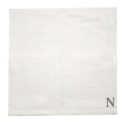 Embroidered For You (White) Monogrammed Face Towel (33 x 33 Cm - Set of 6) 100% Cotton, Absorbent and Quick dry, High Quality Bath Linen- 600 Gsm Silver Thread Letter "N"