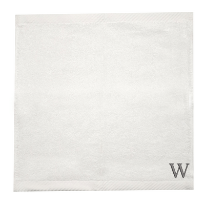 Embroidered For You (White) Monogrammed Face Towel (33 x 33 Cm - Set of 6) 100% Cotton, Absorbent and Quick dry, High Quality Bath Linen- 600 Gsm Silver Thread Letter "W"