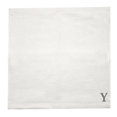 Embroidered For You (White) Monogrammed Face Towel (33 x 33 Cm - Set of 6) 100% Cotton, Absorbent and Quick dry, High Quality Bath Linen- 600 Gsm Silver Thread Letter "Y"