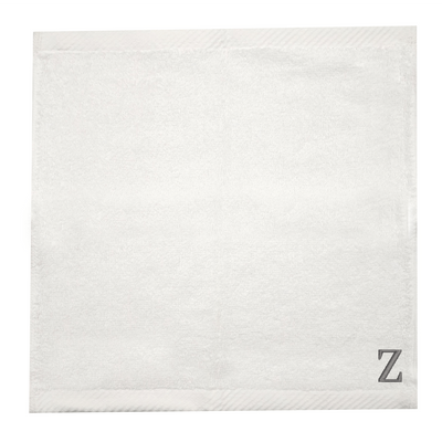 Embroidered For You (White) Monogrammed Face Towel (33 x 33 Cm - Set of 6) 100% Cotton, Absorbent and Quick dry, High Quality Bath Linen- 600 Gsm Silver Thread Letter "Z"