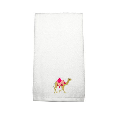 Iris Embroidered For You Hand Towel (50 x 80 Cm) White (100% Cotton) Camel Pink-Gold Thread - (Set of 1) 600 Gsm