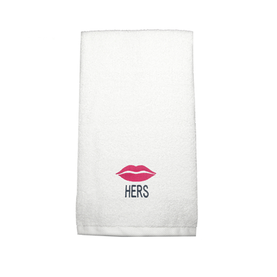 Iris Embroidered For You Hand Towel (50 x 80 Cm) White (100% Cotton) Her Lips Pink Thread - (Set of 1) 600 Gsm
