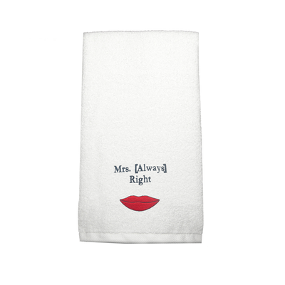 منشفة يد  قزحية مطرزة لك (50 × 80 سم) بيضاء (100% قطن) خيط أحمر السيدة دائما - (مجموعة من 1) 600 جرام لكل متر مربع