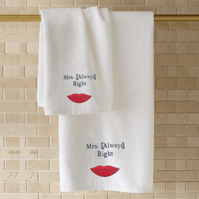 منشفة يد  قزحية مطرزة لك (50 × 80 سم) بيضاء (100% قطن) خيط أحمر السيدة دائما - (مجموعة من 1) 600 جرام لكل متر مربع
