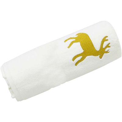 Iris Embroidered For You Hand Towel (50 x 80 Cm) White (100% Cotton) Gold Reindeer Gold Thread - (Set of 1) 600 Gsm