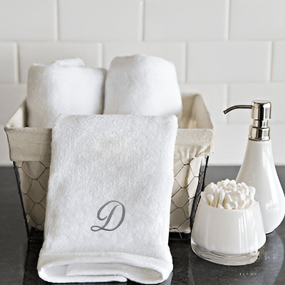 Iris Embroidered For You Hand Towel (50 x 80 Cm) White (100% Cotton) Letter "D" Silver Thread Ballantines Font - (Set of 1) 600 Gsm