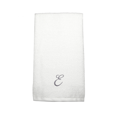 Iris Embroidered For You Hand Towel (50 x 80 Cm) White (100% Cotton) Letter "E" Silver Thread Ballantines Font - (Set of 1) 600 Gsm