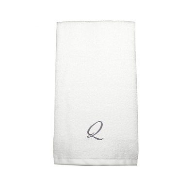 Iris Embroidered For You Hand Towel (50 x 80 Cm) White (100% Cotton) Letter "Q" Silver Thread Ballantines Font - (Set of 1) 600 Gsm