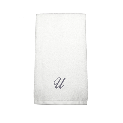 Iris Embroidered For You Hand Towel (50 x 80 Cm) White (100% Cotton) Letter "U" Silver Thread Ballantines Font - (Set of 1) 600 Gsm