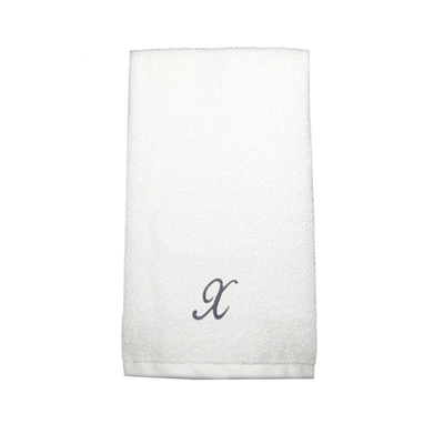 Iris Embroidered For You Hand Towel (50 x 80 Cm) White (100% Cotton) Letter "X" Silver Thread Ballantines Font - (Set of 1) 600 Gsm