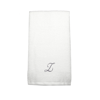 Iris Embroidered For You Hand Towel (50 x 80 Cm) White (100% Cotton) Letter "Z" Silver Thread Ballantines Font - (Set of 1) 600 Gsm
