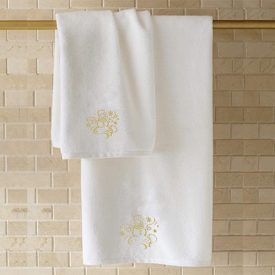 Iris Embroidered For You Hand Towel (50 x 80 Cm) White (100% Cotton) Snowman Gold Thread - (Set of 1) 600 Gsm