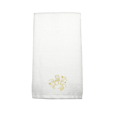 Iris Embroidered For You Hand Towel (50 x 80 Cm) White (100% Cotton) Snowman Gold Thread - (Set of 1) 600 Gsm