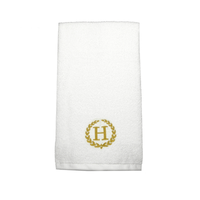 Iris Embroidered For You Hand Towel (50 x 80 Cm) White (100% Cotton) Letter "H" Gold Thread Ballantines Font - (Set of 1) 600 Gsm