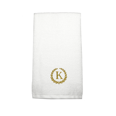 Iris Embroidered For You Hand Towel (50 x 80 Cm) White (100% Cotton) Letter "K" Gold Thread Ballantines Font - (Set of 1) 600 Gsm