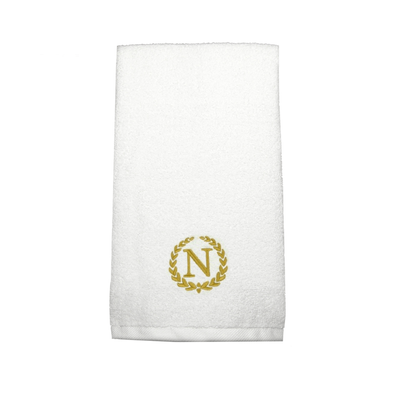 Iris Embroidered For You Hand Towel (50 x 80 Cm) White (100% Cotton) Letter "N" Gold Thread Ballantines Font - (Set of 1) 600 Gsm