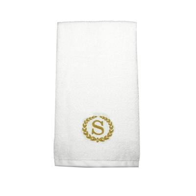 Iris Embroidered For You Hand Towel (50 x 80 Cm) White (100% Cotton) Letter "S" Gold Thread Ballantines Font - (Set of 1) 600 Gsm