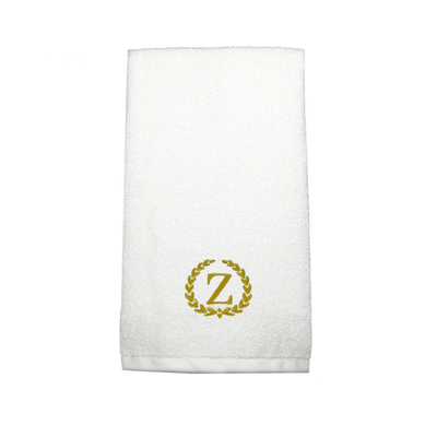 Iris Embroidered For You Hand Towel (50 x 80 Cm) White (100% Cotton) Letter "Z" Gold Thread Ballantines Font - (Set of 1) 600 Gsm