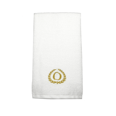 Iris Embroidered For You Hand Towel (50 x 80 Cm) White (100% Cotton) Letter "O" Gold Thread Ballantines Font - (Set of 1) 600 Gsm