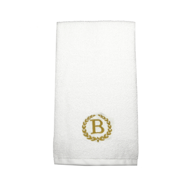 Iris Embroidered For You Hand Towel (50 x 80 Cm) White (100% Cotton) Letter "B" Gold Thread Ballantines Font - (Set of 1) 600 Gsm