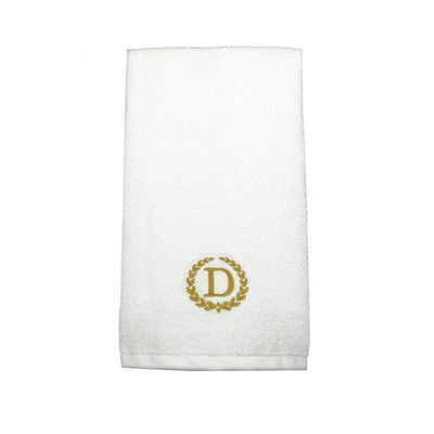 Iris Embroidered For You Hand Towel (50 x 80 Cm) White (100% Cotton) Letter "D" Gold Thread Ballantines Font - (Set of 1) 600 Gsm