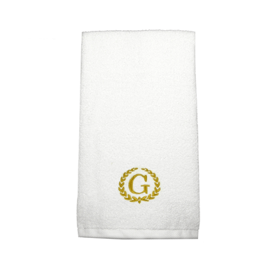 Iris Embroidered For You Hand Towel (50 x 80 Cm) White (100% Cotton) Letter "G" Gold Thread Ballantines Font - (Set of 1) 600 Gsm