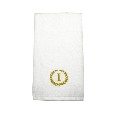 Iris Embroidered For You Hand Towel (50 x 80 Cm) White (100% Cotton) Letter "I" Gold Thread Ballantines Font - (Set of 1) 600 Gsm
