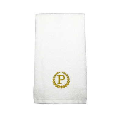 Iris Embroidered For You Hand Towel (50 x 80 Cm) White (100% Cotton) Letter "P" Gold Thread Ballantines Font - (Set of 1) 600 Gsm