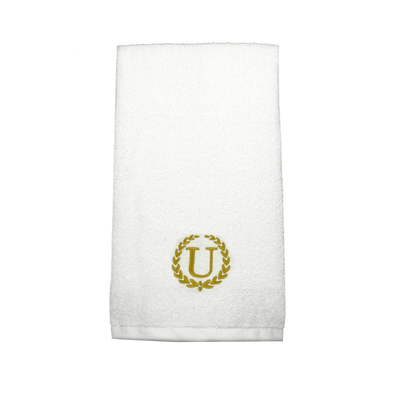 Iris Embroidered For You Hand Towel (50 x 80 Cm) White (100% Cotton) Letter "U" Gold Thread Ballantines Font - (Set of 1) 600 Gsm