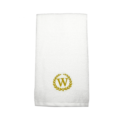 Iris Embroidered For You Hand Towel (50 x 80 Cm) White (100% Cotton) Letter "W" Gold Thread Ballantines Font - (Set of 1) 600 Gsm