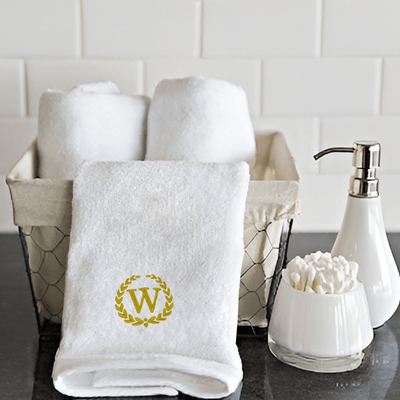 Iris Embroidered For You Hand Towel (50 x 80 Cm) White (100% Cotton) Letter "W" Gold Thread Ballantines Font - (Set of 1) 600 Gsm