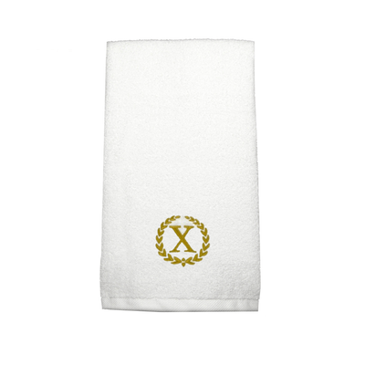 Iris Embroidered For You Hand Towel (50 x 80 Cm) White (100% Cotton) Letter "X" Gold Thread Ballantines Font - (Set of 1) 600 Gsm