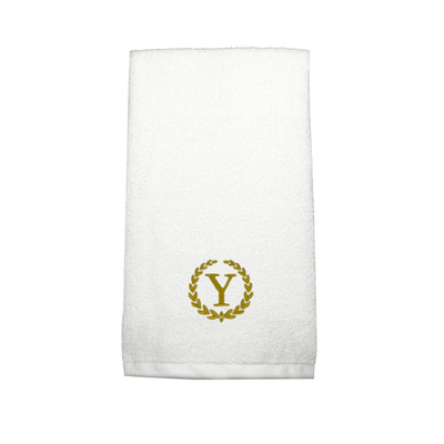 Iris Embroidered For You Hand Towel (50 x 80 Cm) White (100% Cotton) Letter "Y" Gold Thread Ballantines Font - (Set of 1) 600 Gsm