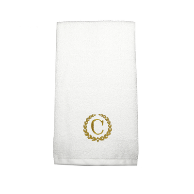 Iris Embroidered For You Hand Towel (50 x 80 Cm) White (100% Cotton) Letter "C" Gold Thread Ballantines Font - (Set of 1) 600 Gsm