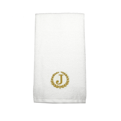 Iris Embroidered For You Hand Towel (50 x 80 Cm) White (100% Cotton) Letter "J" Gold Thread Ballantines Font - (Set of 1) 600 Gsm