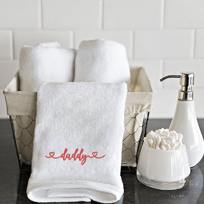 Iris Embroidered For You Hand Towel (50 x 80 Cm) White (100% Cotton) Daddy Red Thread - (Set of 1) 600 Gsm