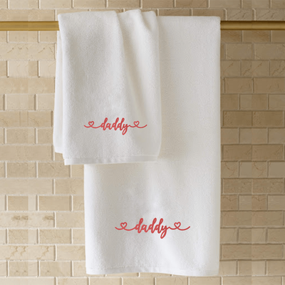 Iris Embroidered For You Hand Towel (50 x 80 Cm) White (100% Cotton) Daddy Red Thread - (Set of 1) 600 Gsm